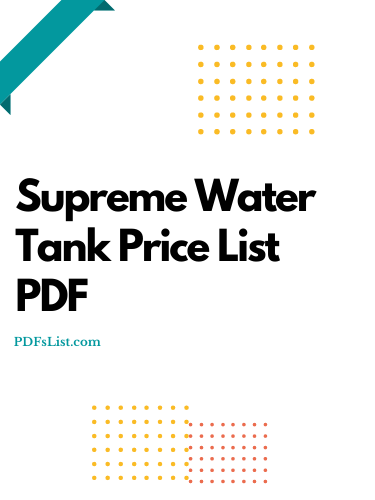 Supreme Water Tank Price List 2022 PDF