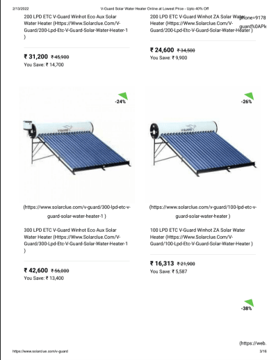 V Guard Solar Water Heater Price List PDF