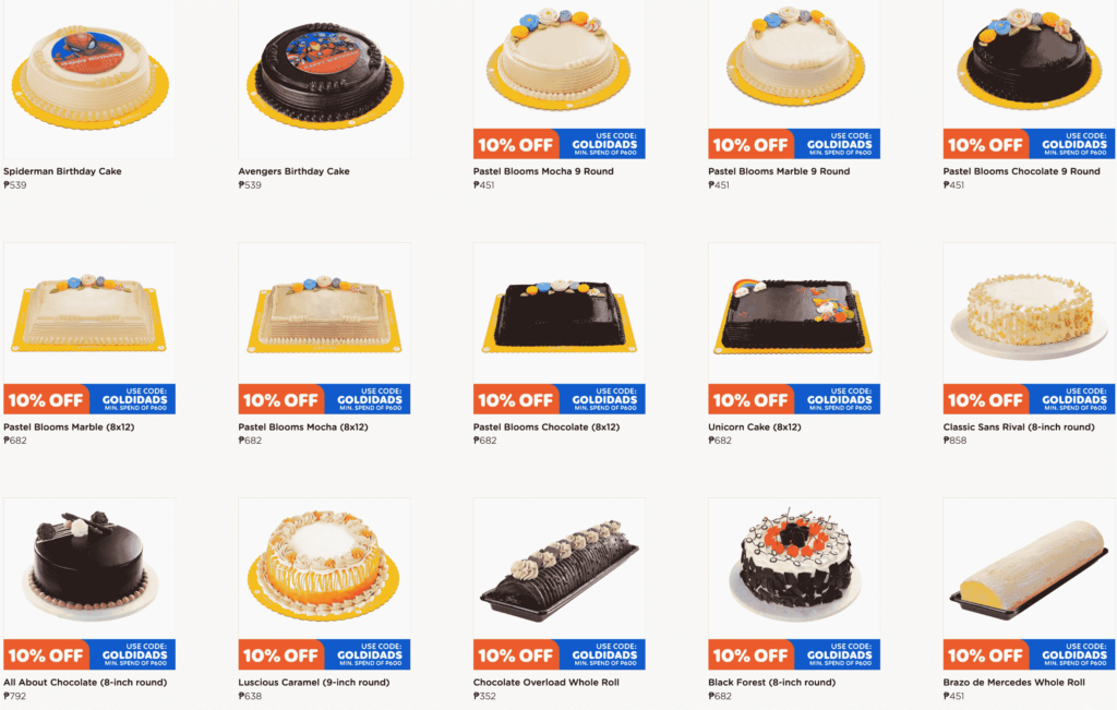 Goldilocks Cake Price List with image